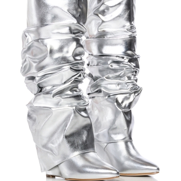 Azalea Wang Shoes - Azalea Wang "Glistening CoverGirl"  Metallic Silver Ankle Boots